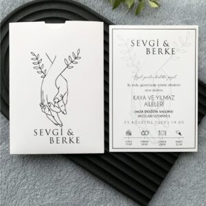 Romantik El Ele Çizimli Davetiye Modeli