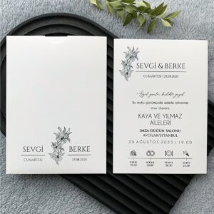Modern Çiçek Çizimli Sade Davetiye Modeli