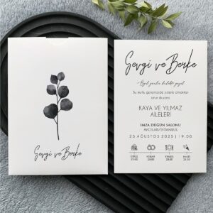 Siyah Yaprak Çizimli Davetiye Modeli