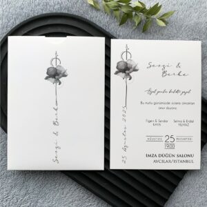 Dikey İsimli Soyut Çiçekli Davetiye Modeli
