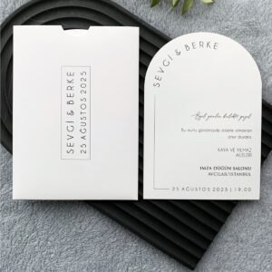 Modern Çizgili Kemerli Oval Davetiye Modeli