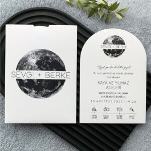 Ay Grafikli Zaman Çizelgeli Oval Davetiye Modeli
