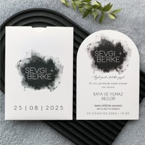 Sanatsal Suluboya Dokulu Oval Davetiye Modeli