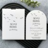Uçan Kuş Figürlü Oval Minimalist Davetiye Modeli