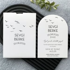 Uçan Kuş Figürlü Oval Minimalist Davetiye Modeli